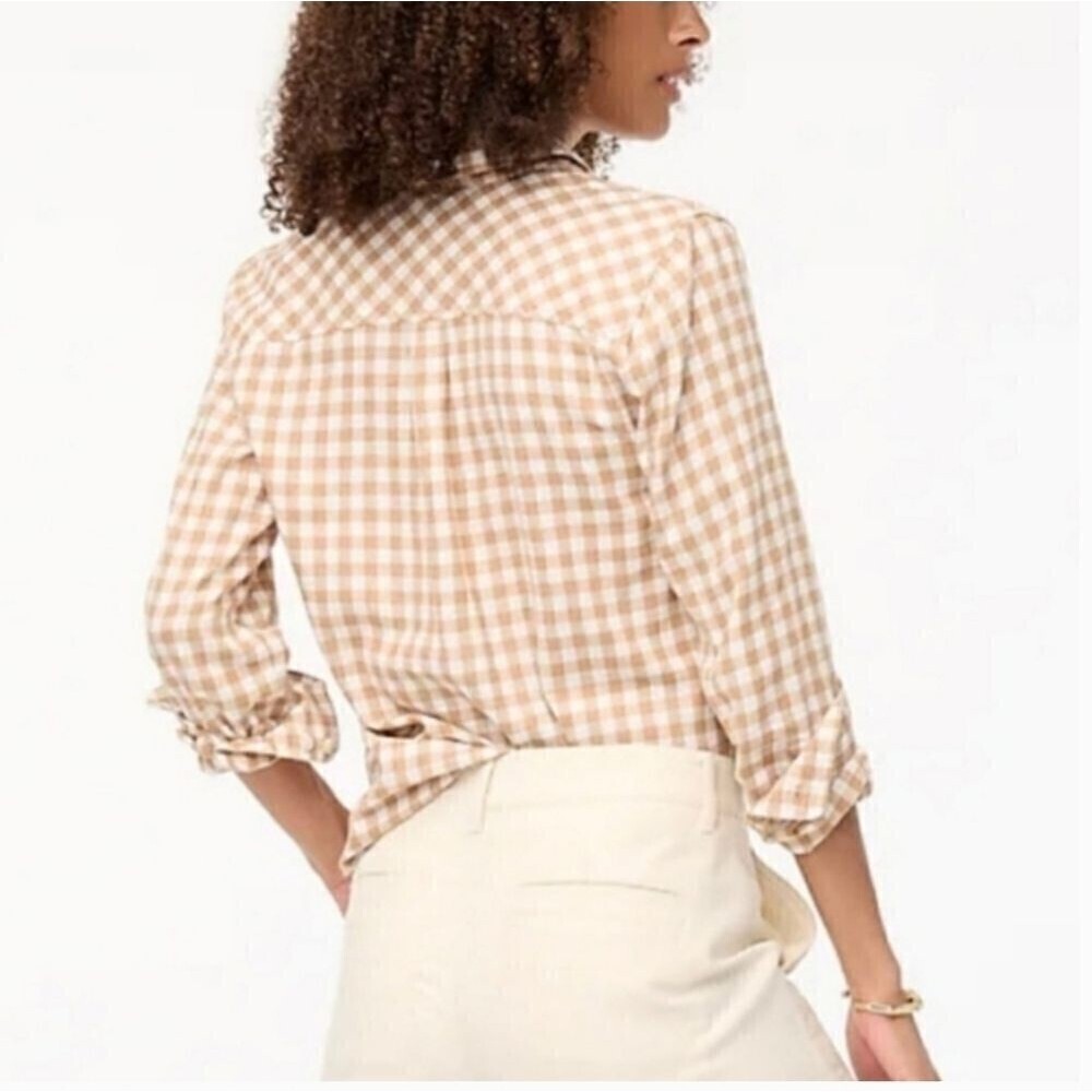 J. CREW Gingham Checked Camel White Long Sleeves Size X-Small - Picture 2 of 10